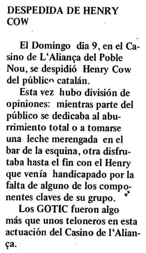 Henry Cow 1978 Disco Expres