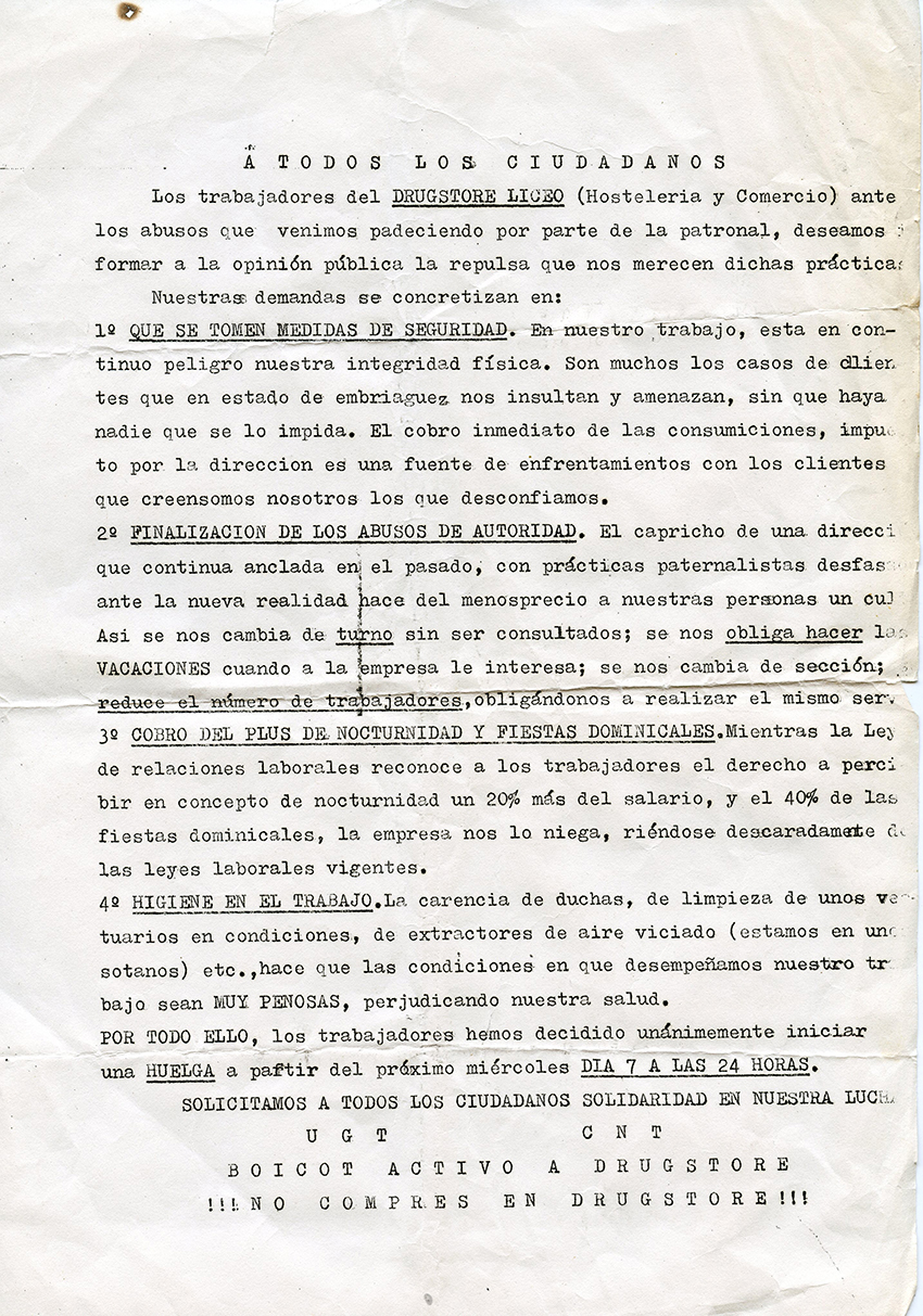 Los trabajadores del Drugstores del Liceo a TODOS LOS CIUDADANOS