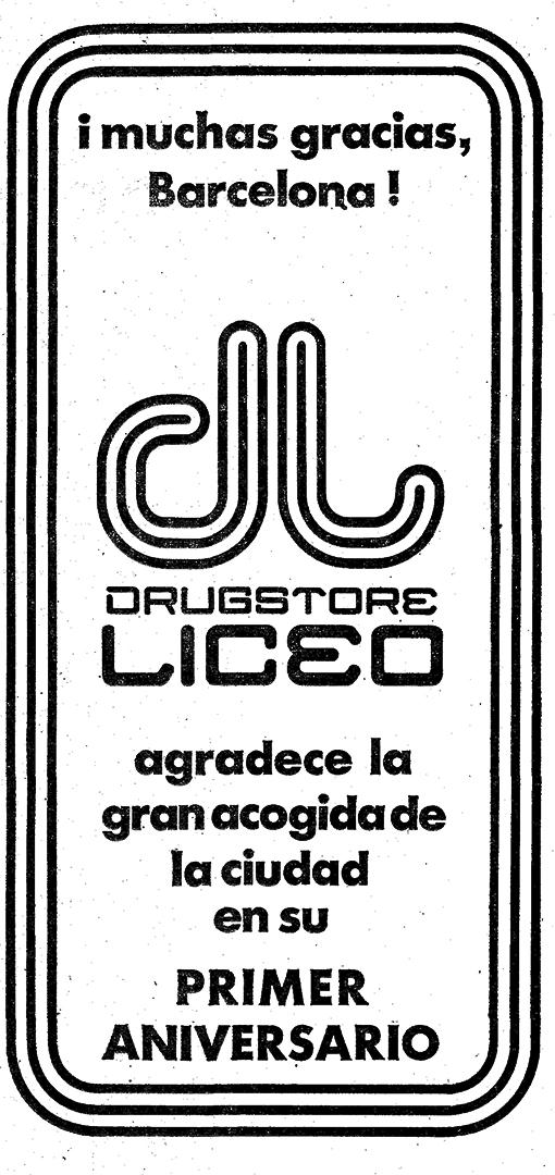 anagrama drugstore del Liceo 1r aniversari, DOMINGO, 16 SEPTIEMBRE 1973