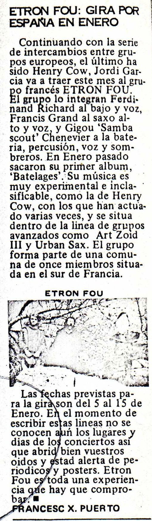 Reseña de Etron Fou por F.X. Puerto (Popular 1)