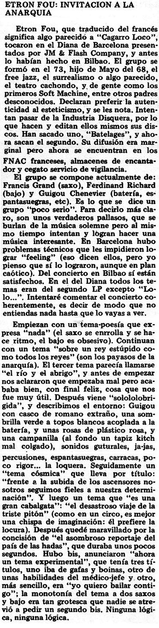 Reseña Etron Fou en Star (1978)